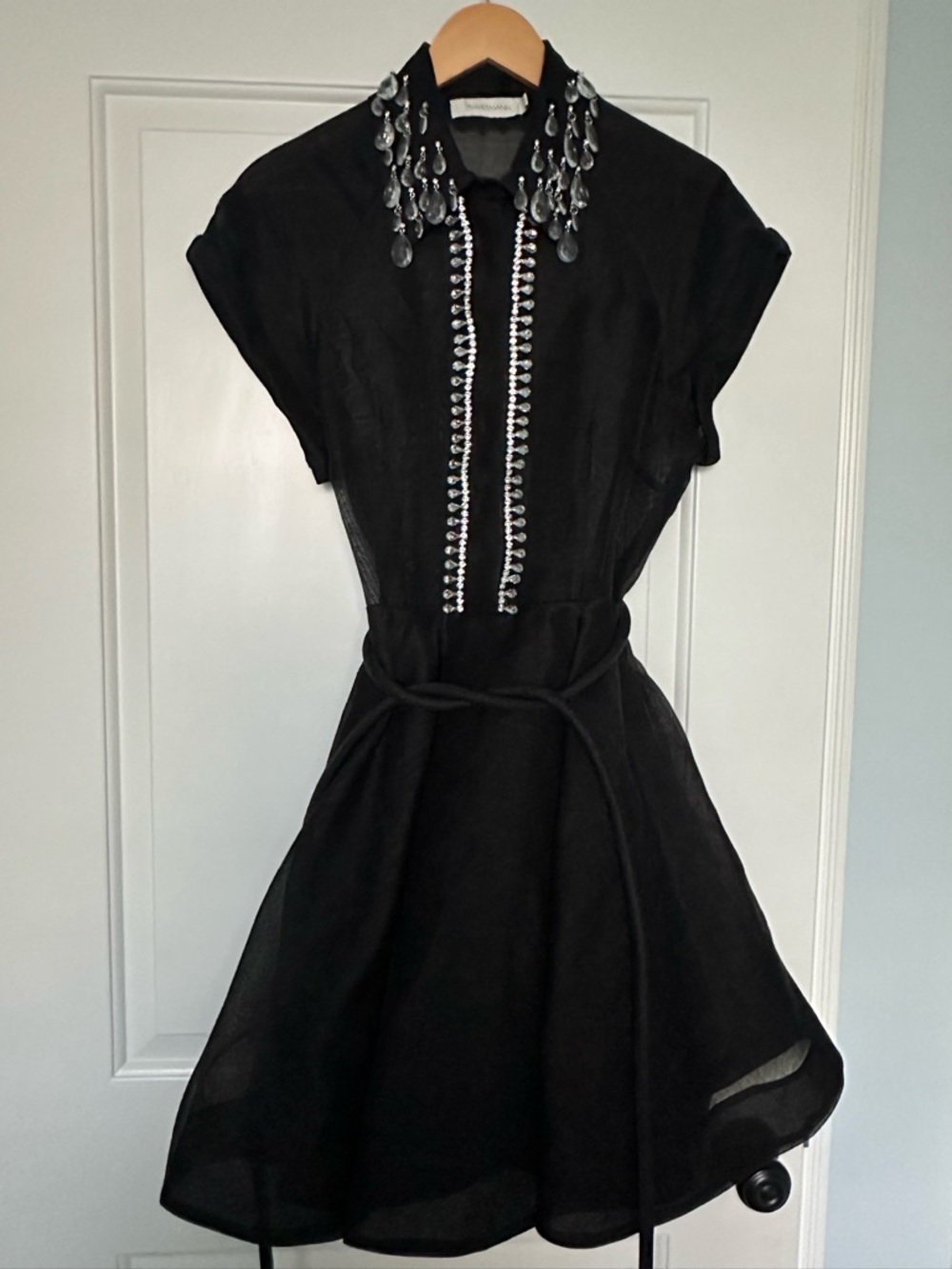 Zimmermann Black Short Sleeve Embellished Shirt Dress